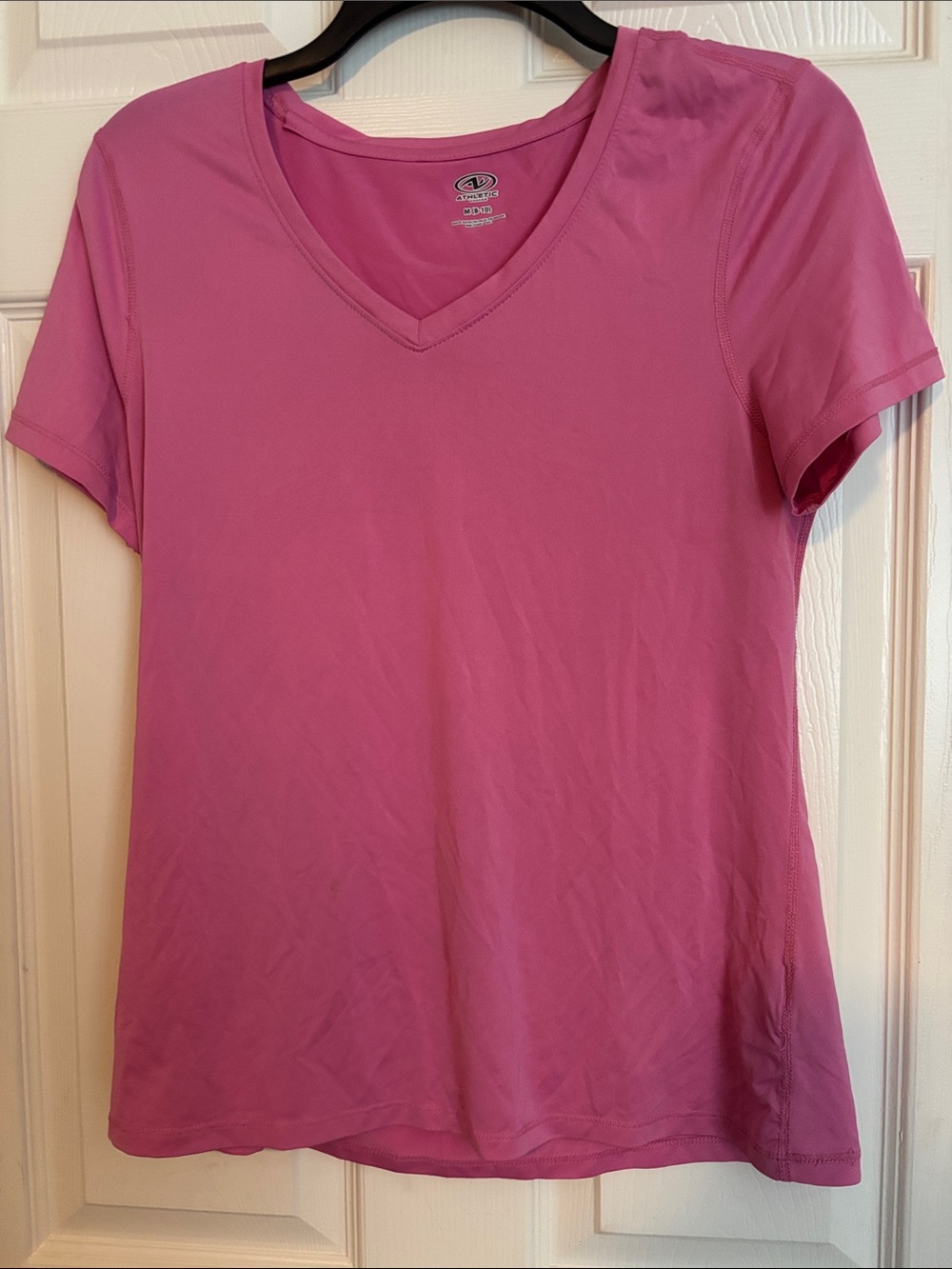 Danskin Short Sleeve V-Neck Tee in Bright Pink